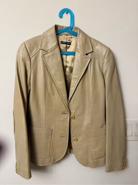 Vintage Beige Leather Blazer Jacket